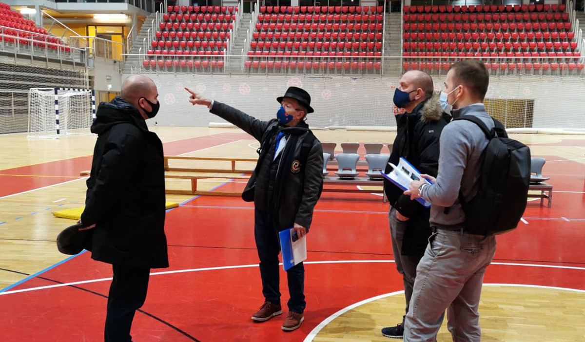 The competition venue and training halls were among the areas visited by the EKF delegation ©WKF