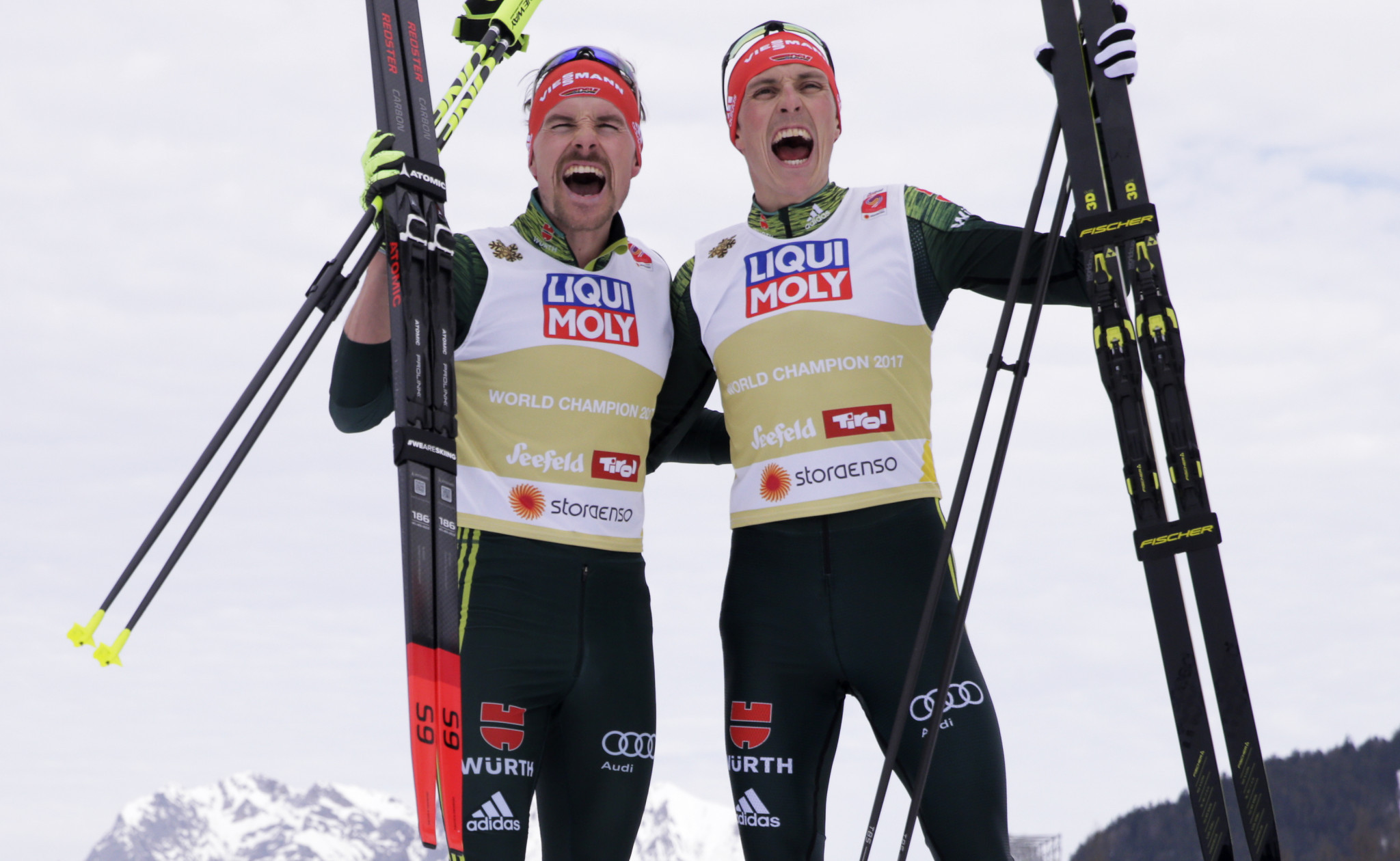 Eric Frenzel and Fabian Rießle claimed victory in the team sprint in Val di Fiemme ©Getty Images
