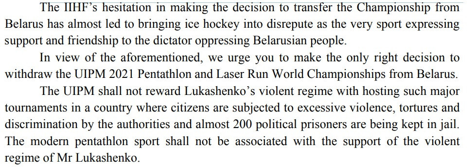 The BSSF called on the UIPM to strip Belarus of the World Championships in a letter to the governing body ©BSSF