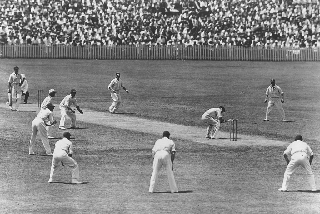 Australia's captain Bill Woodfull ducks to avoid a delivery by England's Harold Larwood during the fourth Test of what came to be known as the Bodyline Tour ©Getty Images