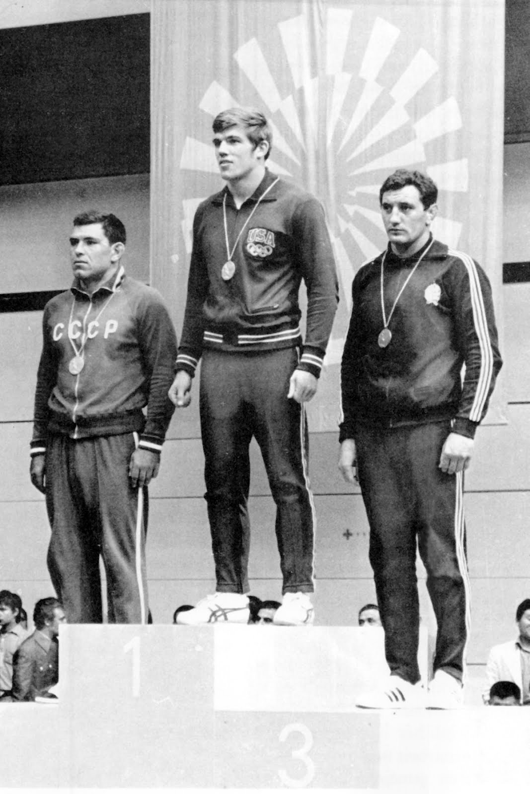 Soviet Union wrestler Gennady Strakhov, left, won an Olympic silver medal in the men's freestyle 90 kilograms category at Munich 1972 ©Ben Peterson
