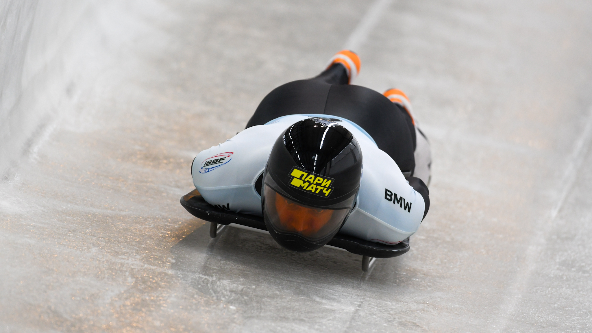 Alexander Tretiakov leads the men's skeleton event after two competition runs ©IBSF/Viesturs Lacis