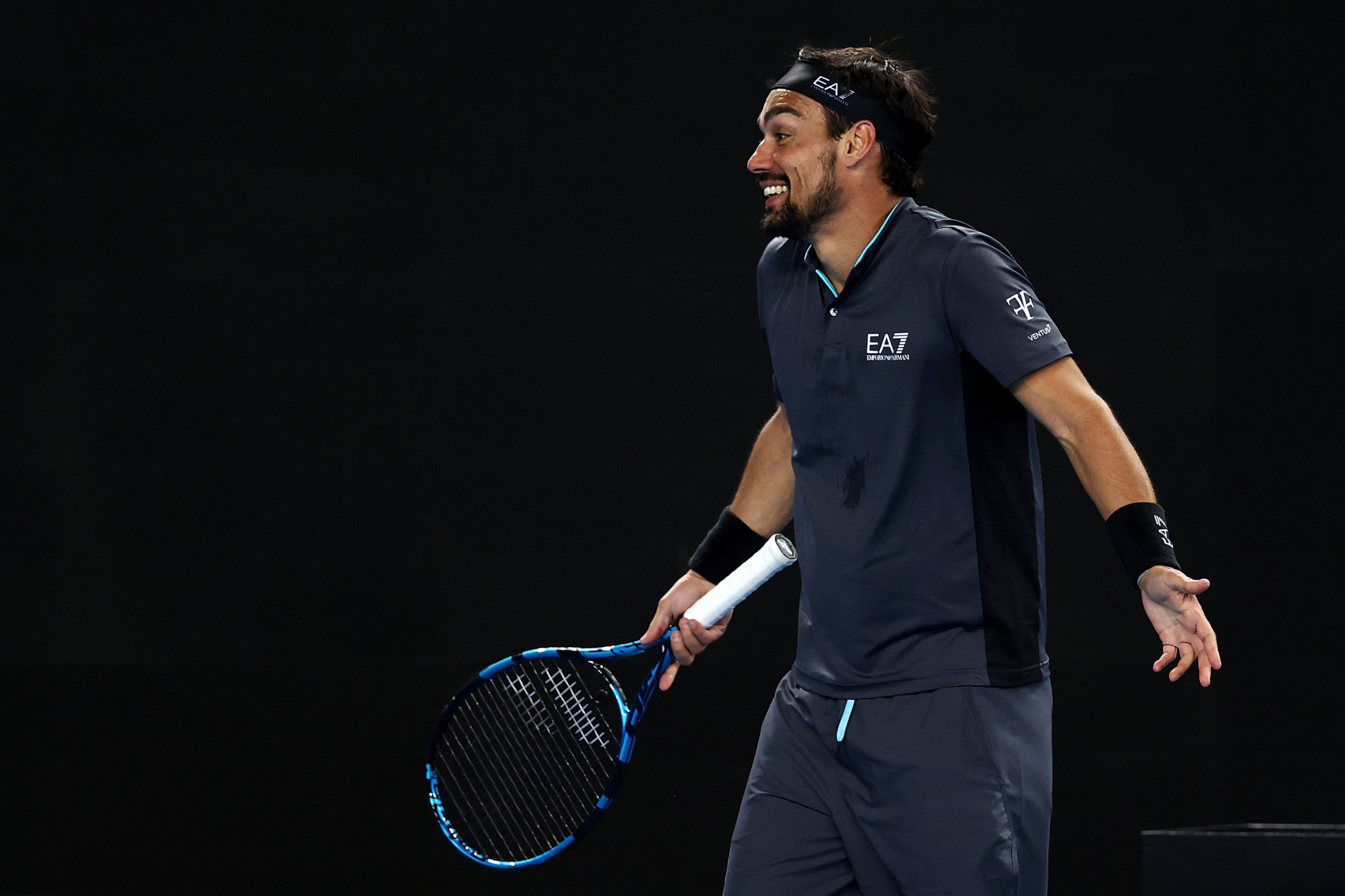 Italian Fabio Fognini was all smiles as he saw off Australian Alex de Minaur 6-4, 6-3, 6-4 to set up a meeting with Nadal ©Getty Images