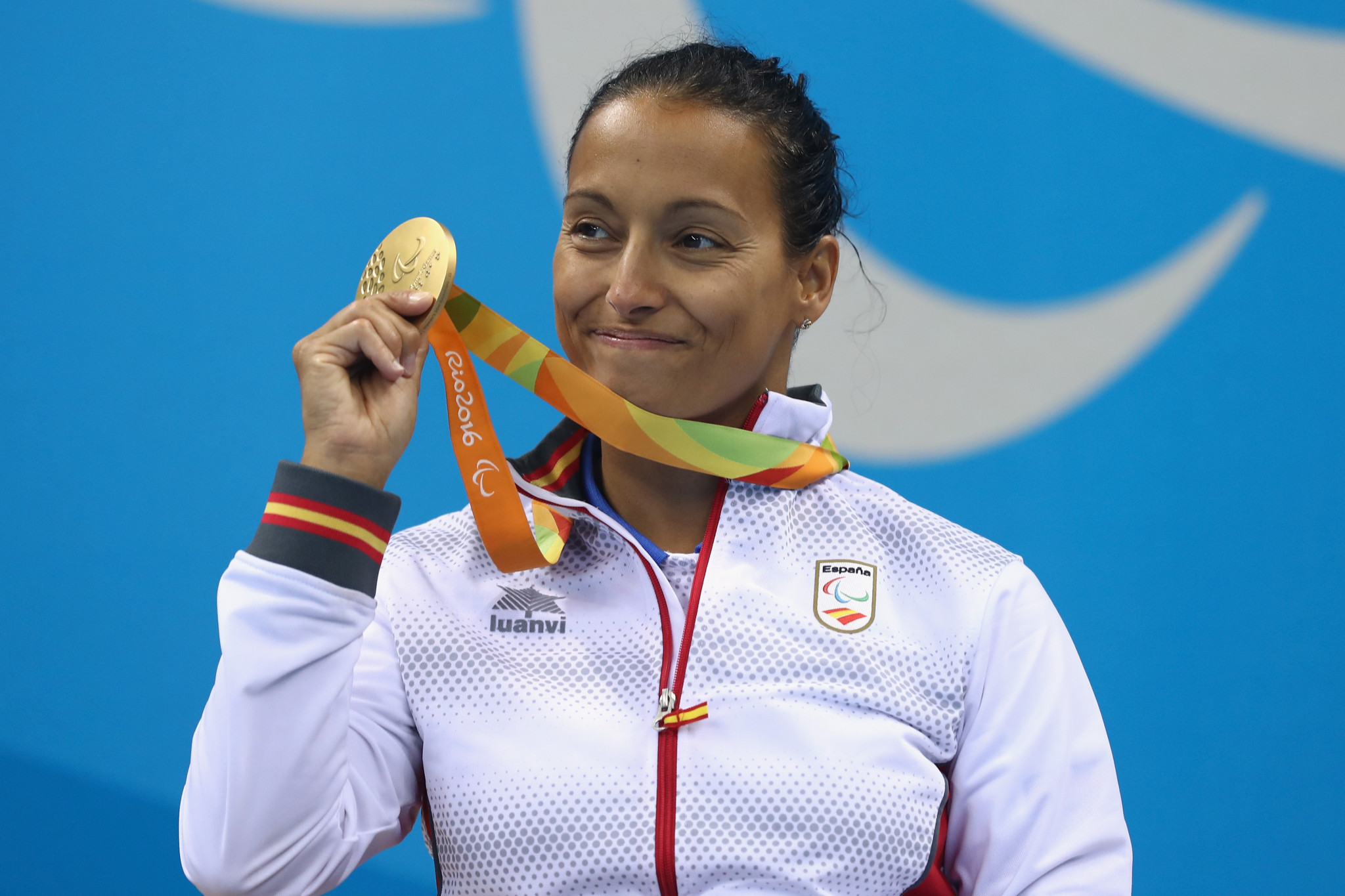 An image of Spain's seven-time Paralympic swimming champion Teresa Perales features on the bus ©Getty Images