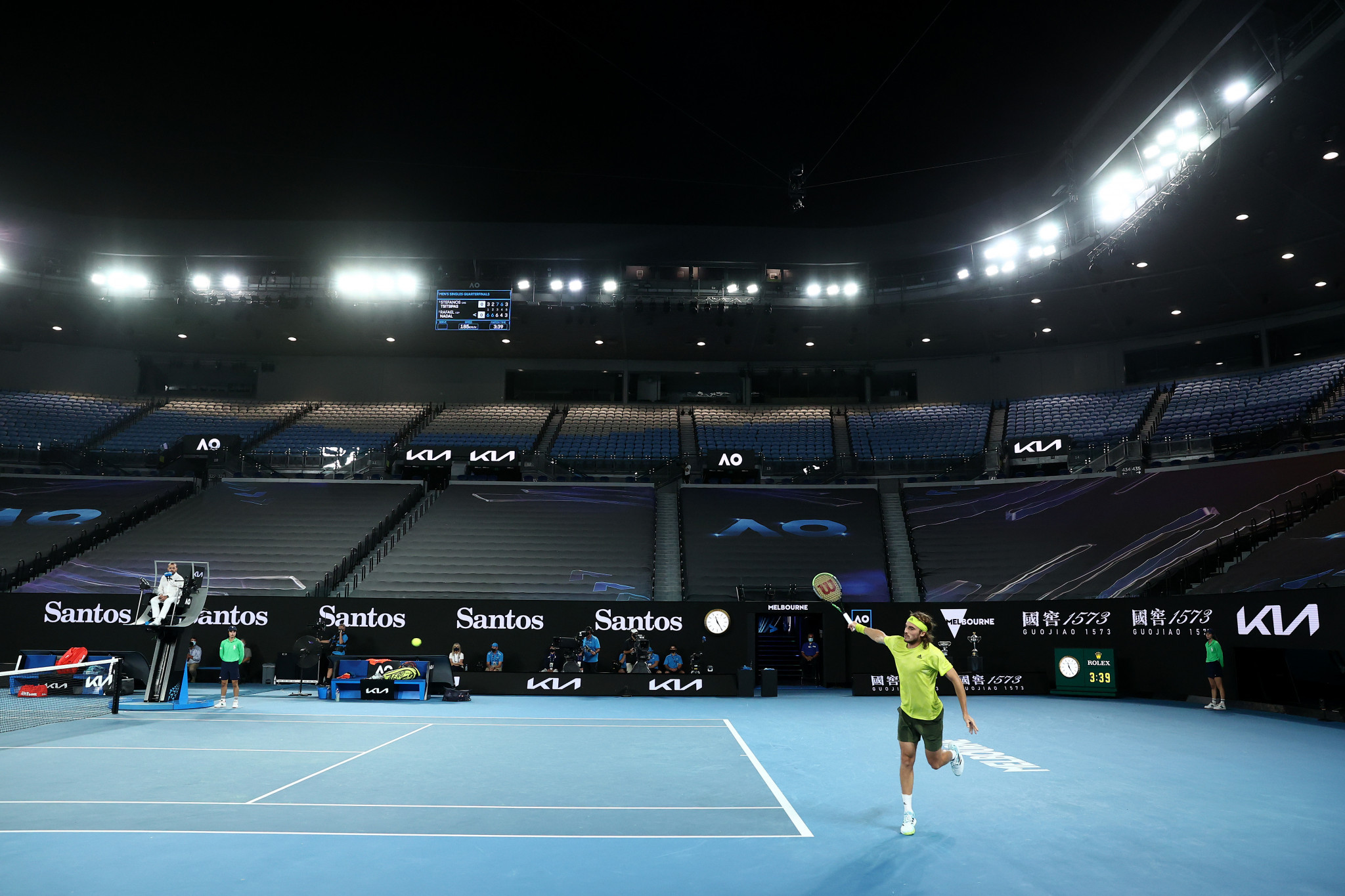 Stefanos Tsitsipas hit back in an empty Rod Laver Arena to level the match ©Getty Images
