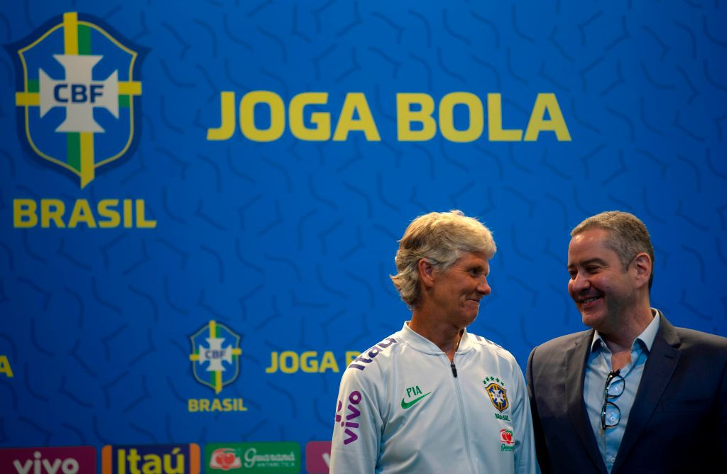 Pia Sundhage, left, will remain as coach to the Brazilian women's football team until 2024 ©Getty Images