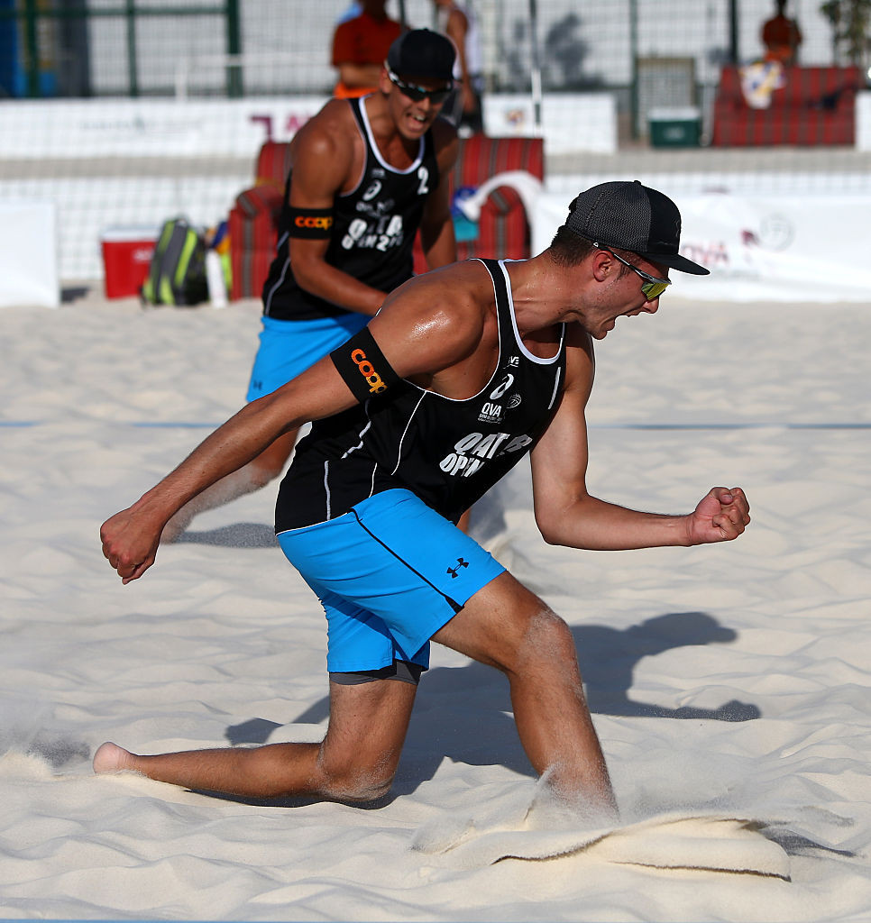 Switzerland's Quentin Mitral and his playing partner Yves Haussener earned silver in the Doha Beach Volleyball Cup, losing to Qatar's Cherif and Ahmed ©Getty Images