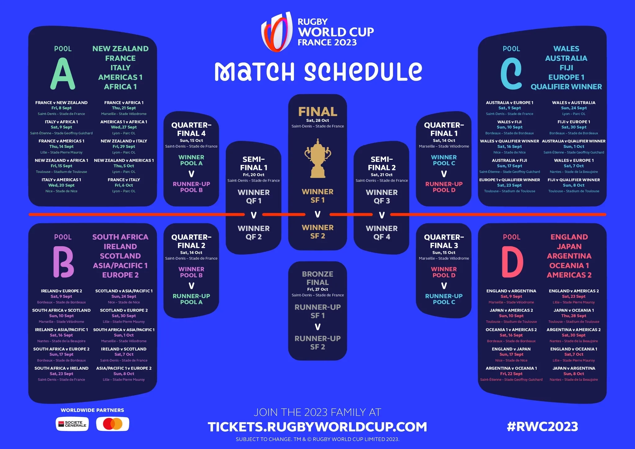 The match schedule for the 2023 Rugby World Cup in France has been published ©World Rugby