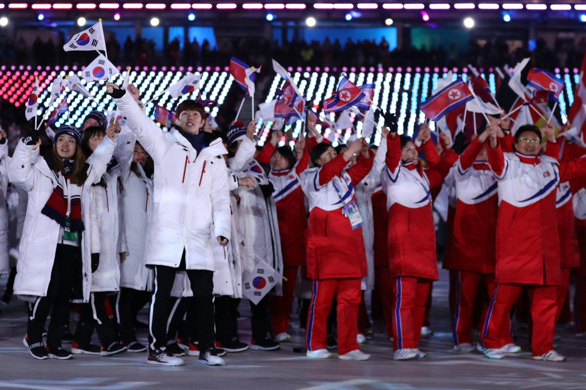 The South Korean and North Korean teams at the Pyeongchang 2018 Winter Olympics walked together during the Opening and Closing Ceremonies ©Getty Images