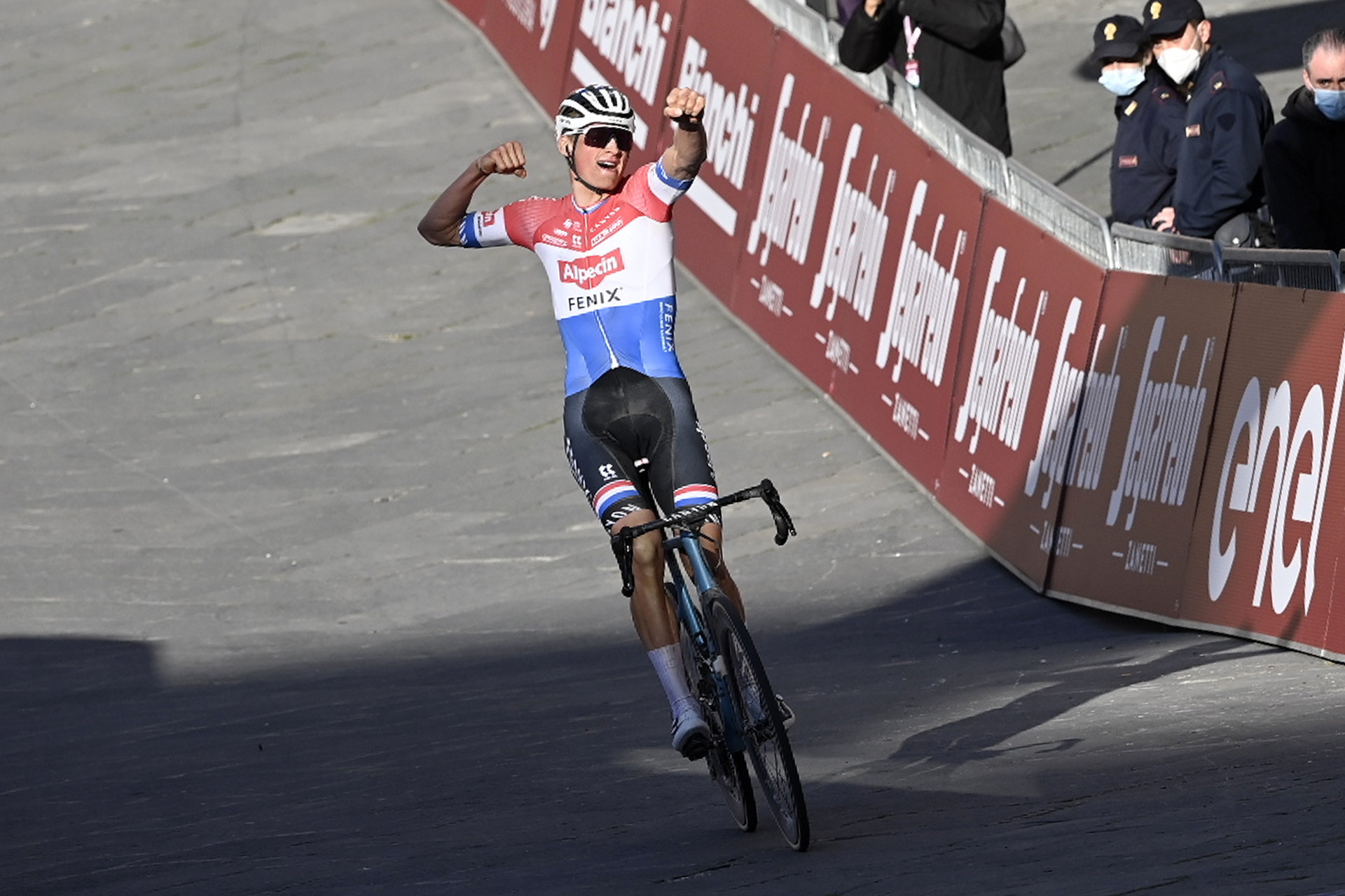 Mathieu van der Poel triumphed in the men's race at Strade Bianche ©Getty Images