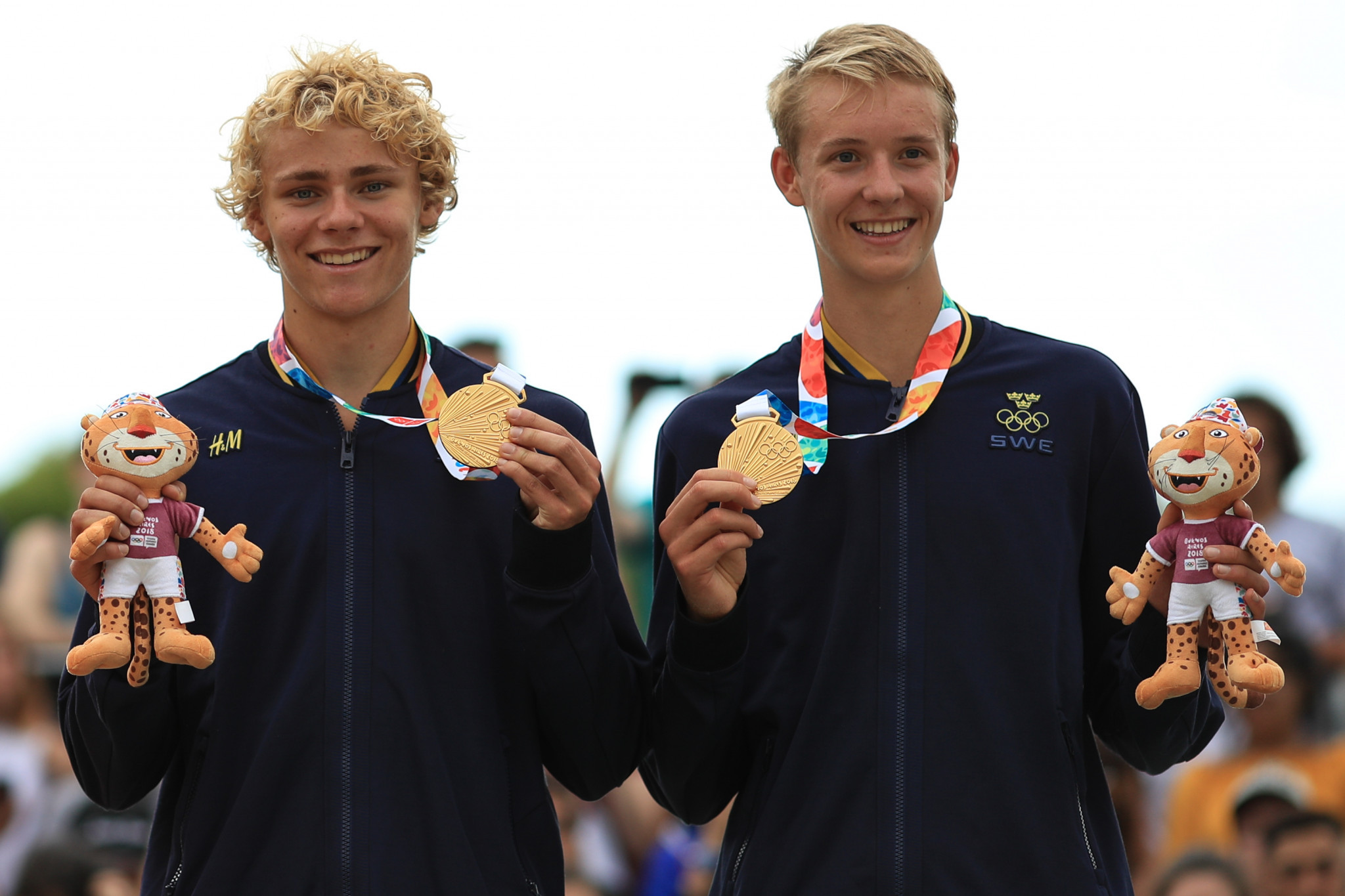 David Ahman and Jonatan Hellvig were the men's beach volleyball winners at the Buenos Aires Youth Olympic Games ©Getty Images