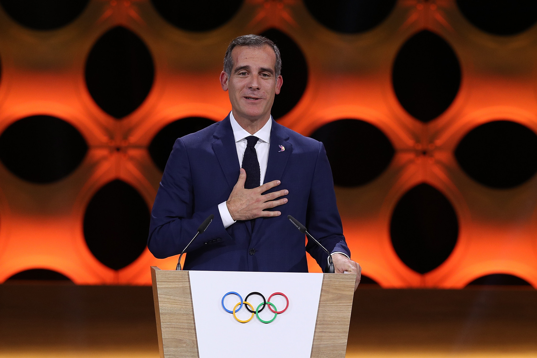 Los Angeles Mayor Eric Garcetti is expected to sign a MoU to establish the California Olympic and Paralympic Safety Command ©Getty Images