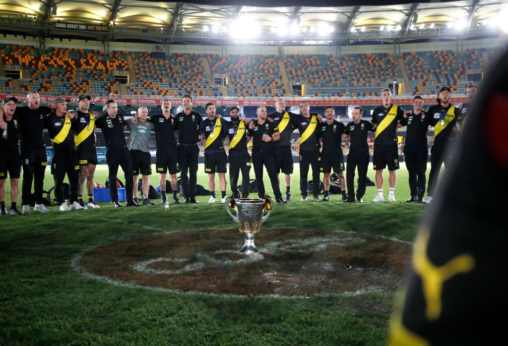 Richmond Tigers celebrate their AFC Grand Final win in the night match held at The Gabba last year - for 2021 the Grand Final returns to its traditional timeslot of the afternoon at its normal venue, the Melbourne Cricket Ground ©Getty Images