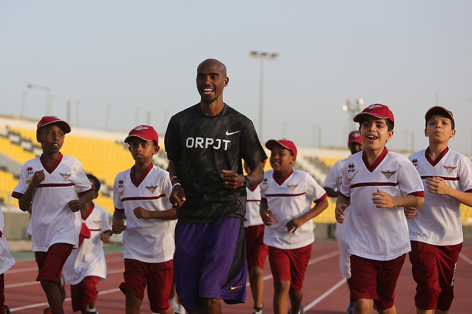 Britain's Mo Farah held a training session for aspiring young athletes prior to the first Diamond League event of the season