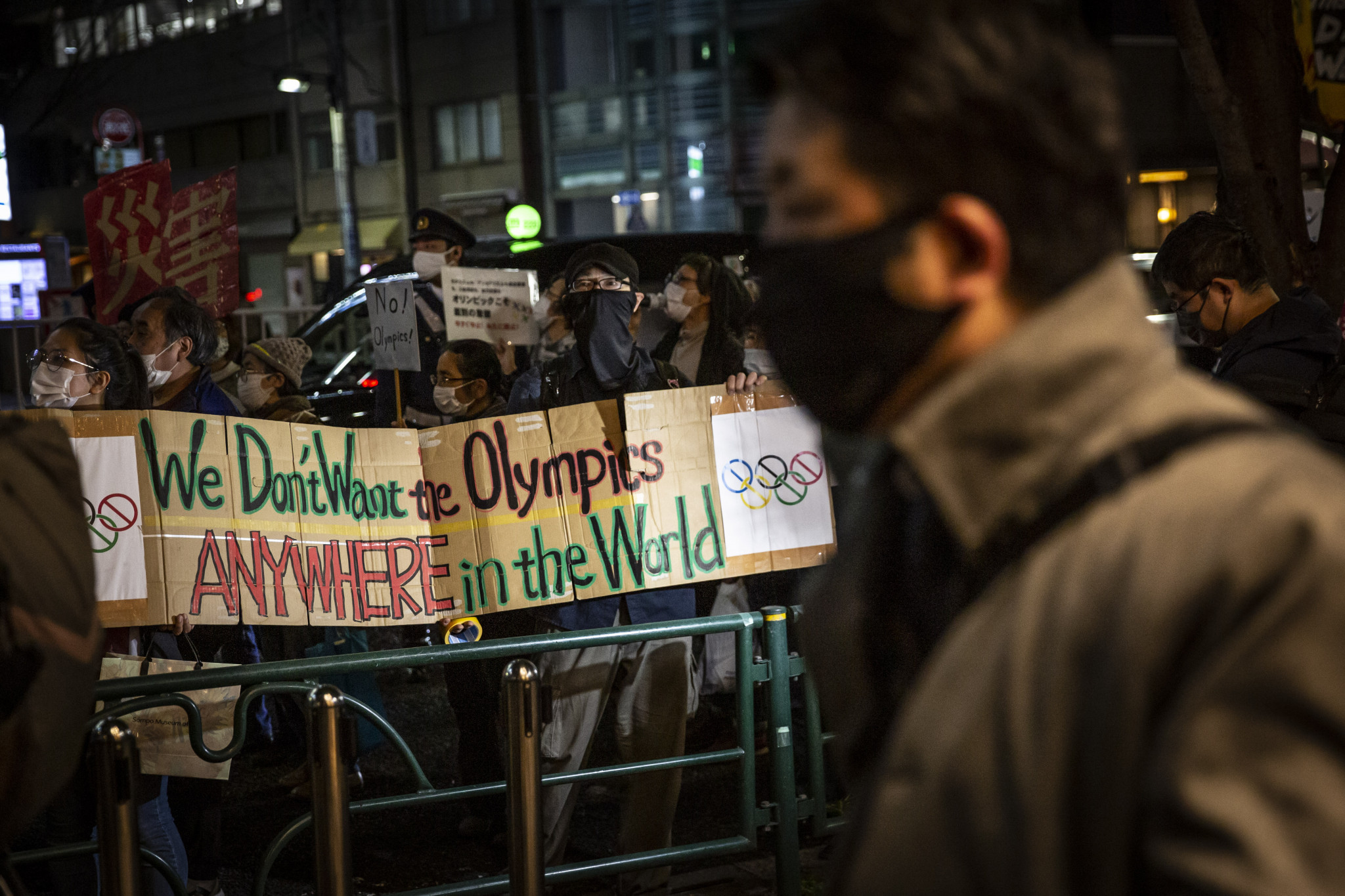 An anti-Games protest was staged in Tokyo to coincide with the start of the Olympic Torch Relay ©Getty Images
