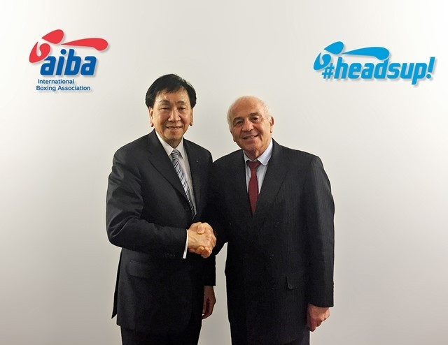 AIBA President C K Wu (left) with EUBC counterpart Franco Falcinelli, who has signed the HeadsUp! charter ©AIBA