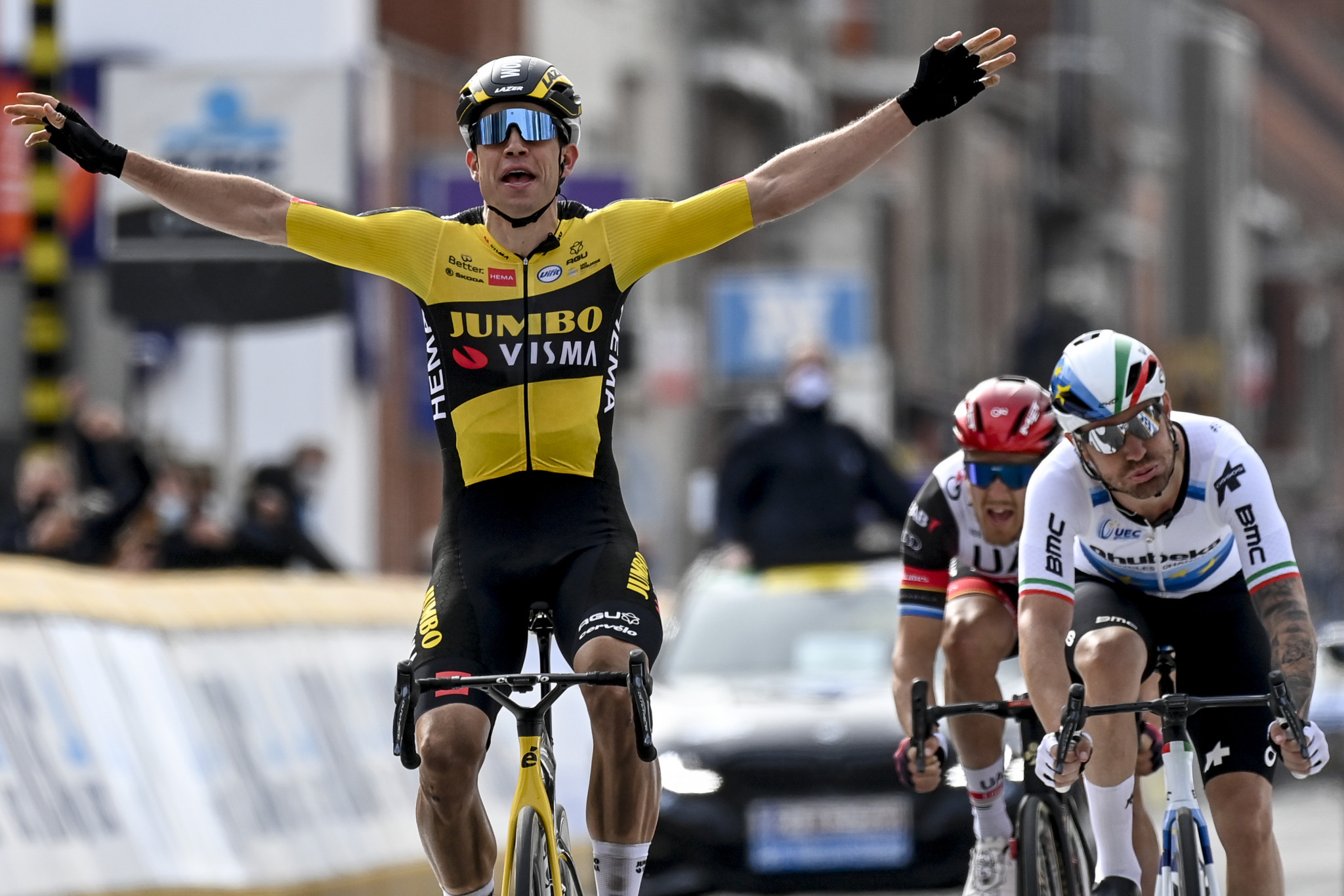 Wout van Aert came out on top in a seven-man sprint in Belgium ©Getty Images