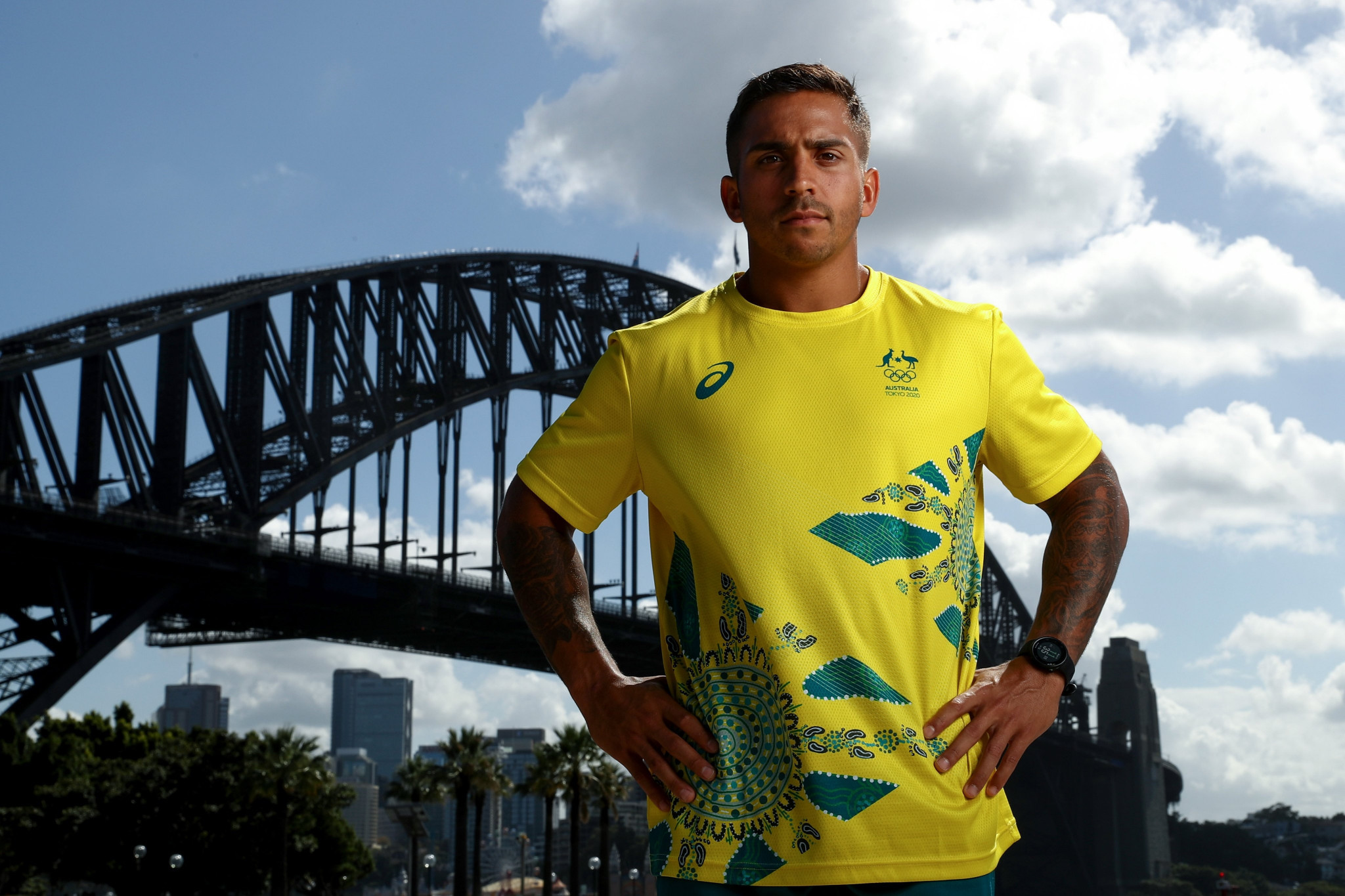 Rugby sevens player Maurice Longbottom shows off one of the new uniforms ©AOC