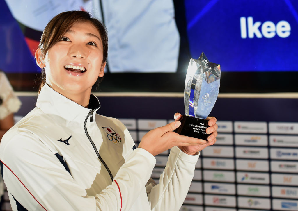Japan's Rikako Ikee, pictured after being named most valuable player at the 2018 Asian Games where she won six swimming titles, has qualified for this summer's rescheduled Tokyo Olympics having recovered from leukaemia ©Getty Images