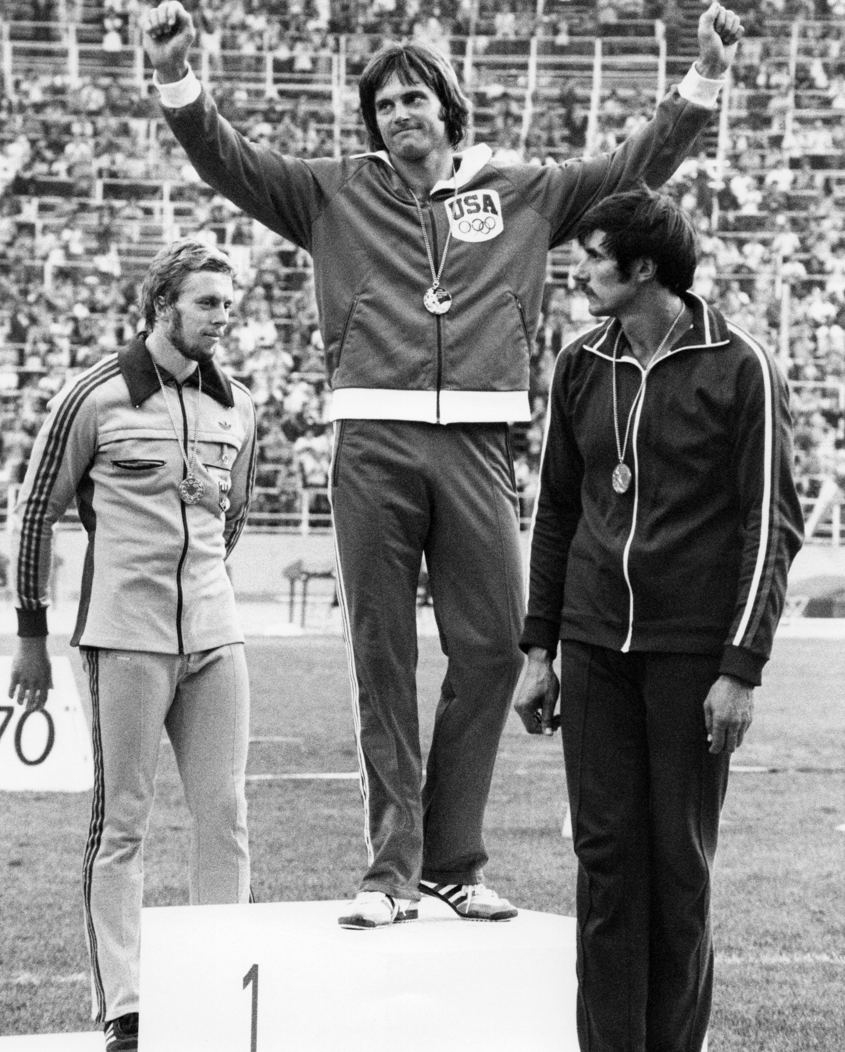 Bruce Jenner, centre, as he athlete was known at the time, captured decathlon gold at the Montreal 1976 Olympics ©Getty Images