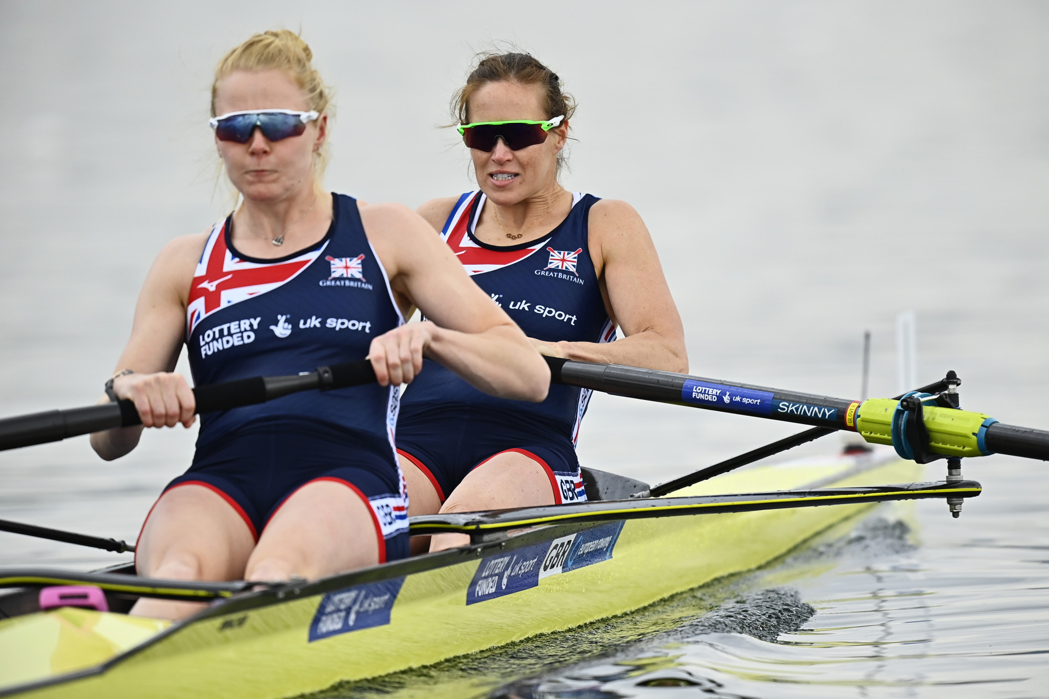 Helen Glover, right, and Polly Swann came out on top in their women's pair heat on day one of the European Rowing Championships ©Getty Images