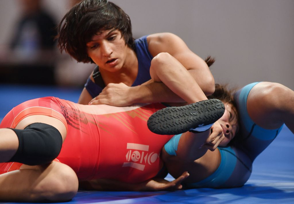 India's Pinki, in blue, is one of 11 defending champions due to take part in the UWW Asian Championships ©Getty Images