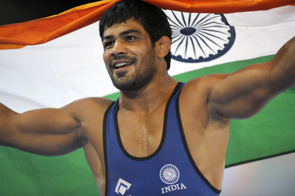 London 2012 silver medallist Sushil Kumar was on hand for the unveiling of the tickets ©Getty Images