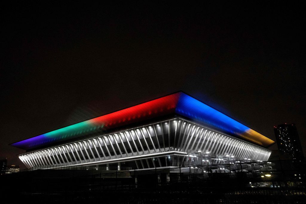 Organisers lit up Olympic venues in the colours of the five rings to mark the milestone ©Getty Images