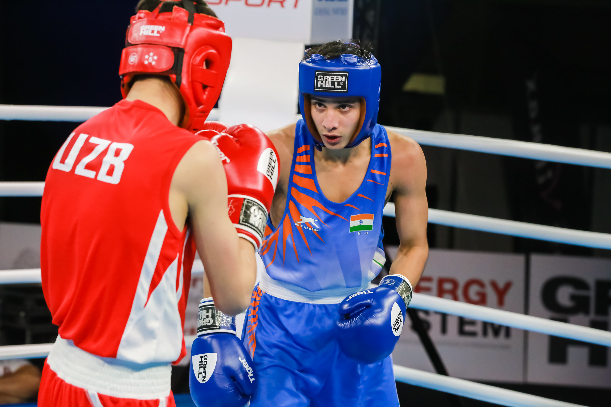 Sachin, in blue, joined the Indian medal rush in the men's 56kg bantamweight category ©AIBA