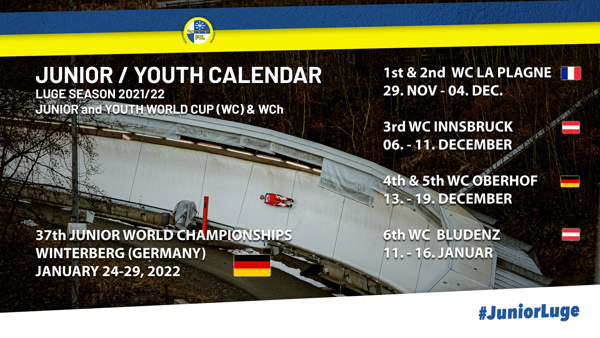 Six Junior and Youth World Cup stops have been scheduled by the International Luge Federation ©FIL
