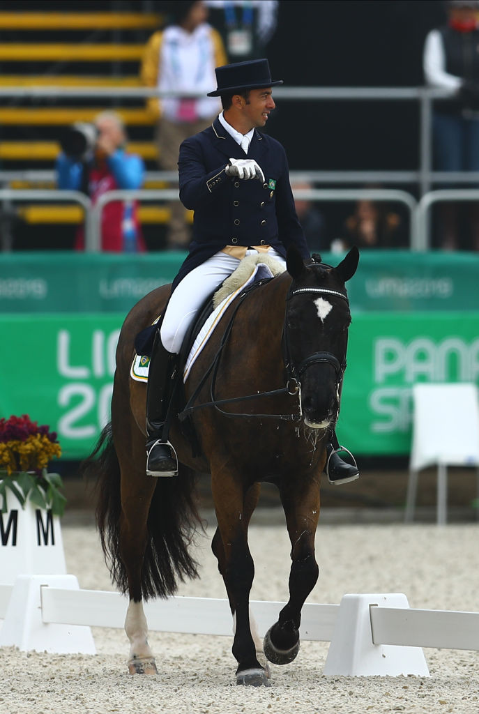 Brazil's Olympic dressage rider Leandro Aparecido Da Silva, pictured at the 2019 Pan American Games, has been banned for three years by the FEI for mistreating a pony at his stables ©Getty Images