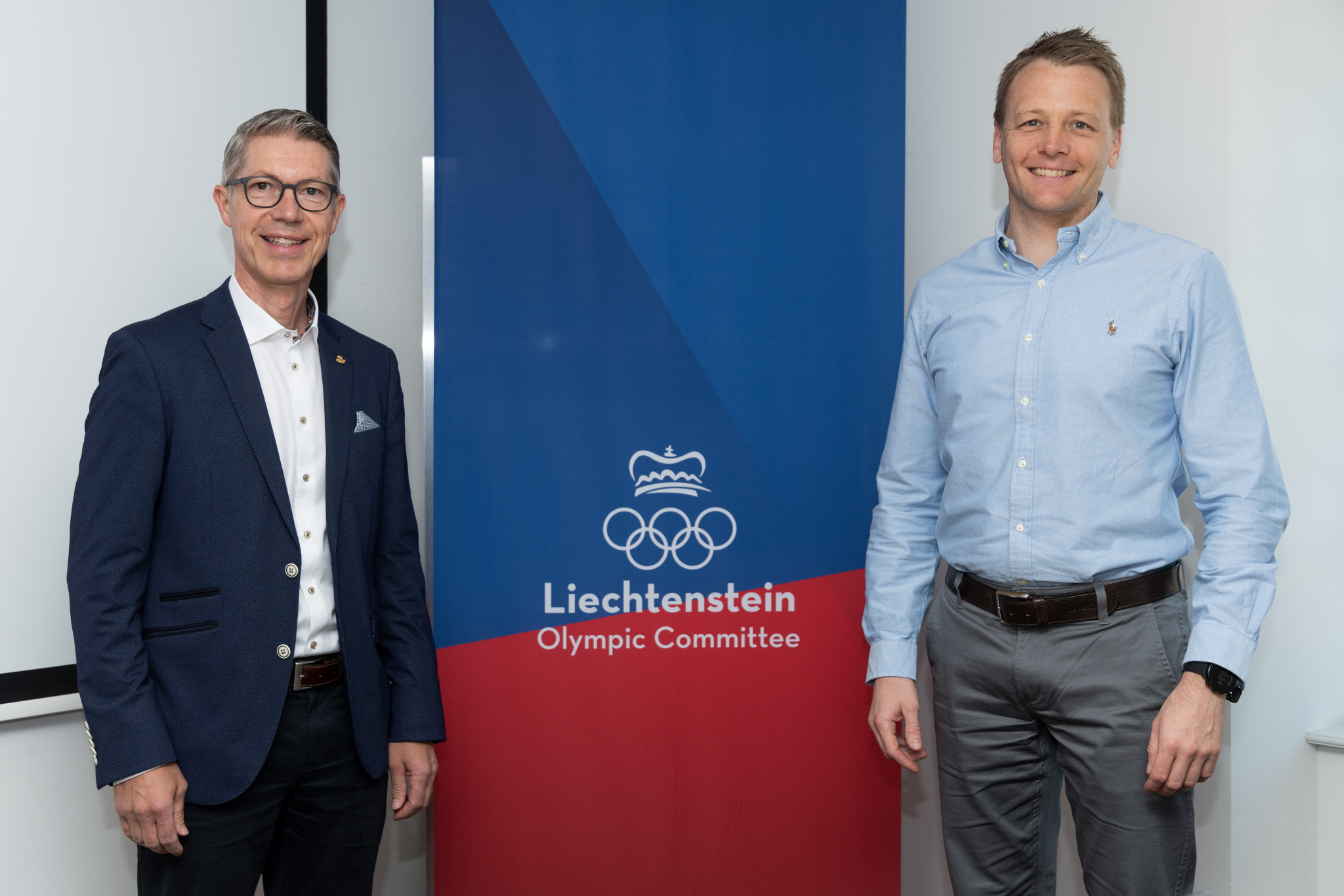 Liechtenstein Olympic Committee President Stefan Marxer, left, and general secretary Beat Wachter have been involved in the organisation developing its new vision and strategy from 2021 to 2024 ©LOC