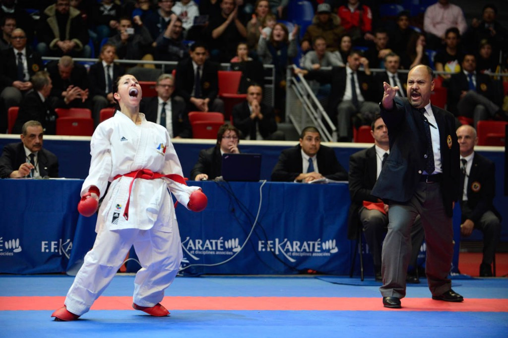 Each French victory was greeted with a rapturous response inside the Pierre de Coubertin Stadium ©Xavier Servolle/WKF