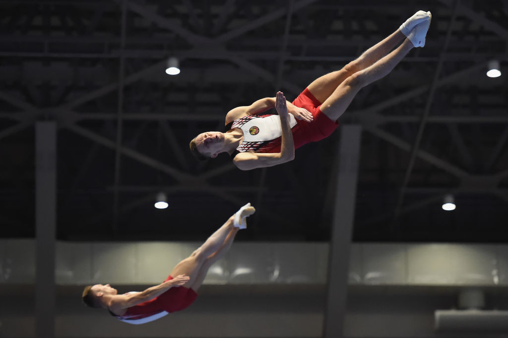 Olympic champion Uladzislau Hancharou and his Belarus teammate Aleh Rabtsau won synchro gold and took the top two individual trampoline positions as the European Gymnastics Trampoline Championships concluded in Sochi ©Getty Images