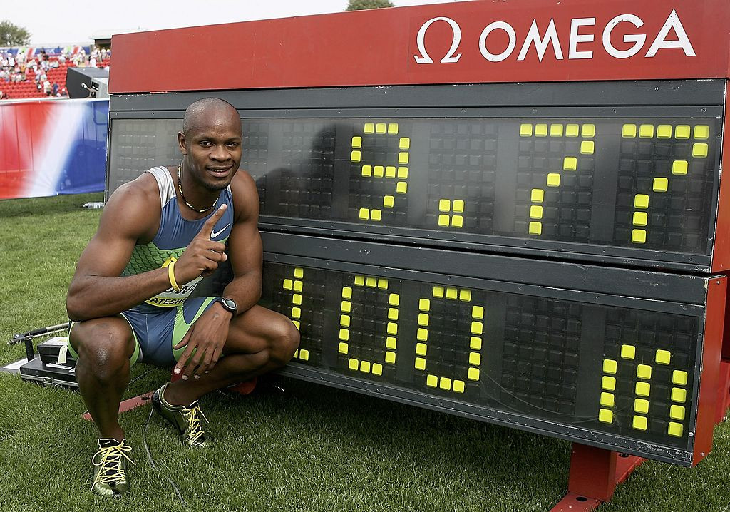 Asafa Powell pictured after equalling the men's world 100m record in the unlikely setting of Gateshead on June 11, 2006 ©Getty Images