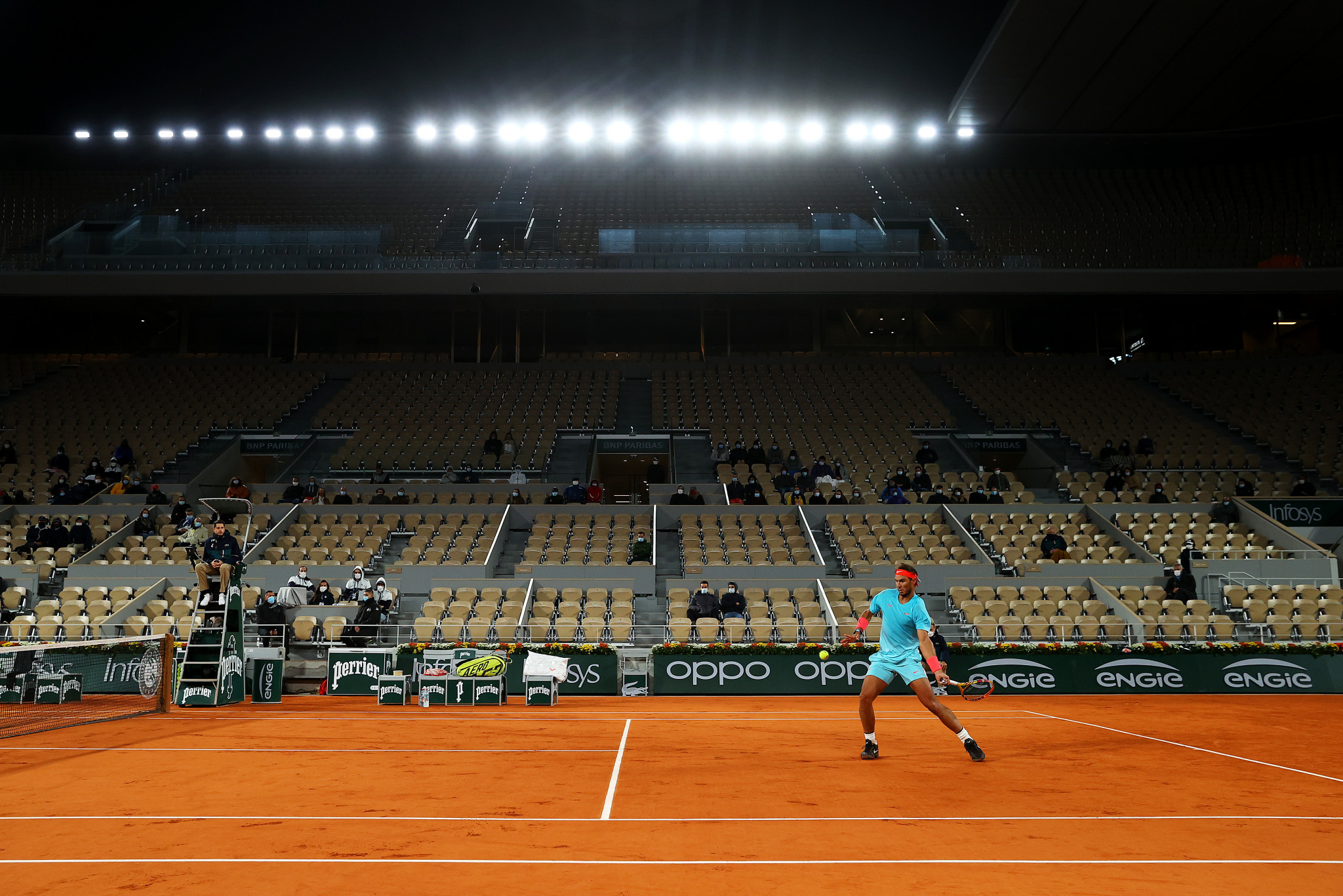 A sparse crowd watches the action on Philippe Chatrier at last year's French Open ©Getty Images