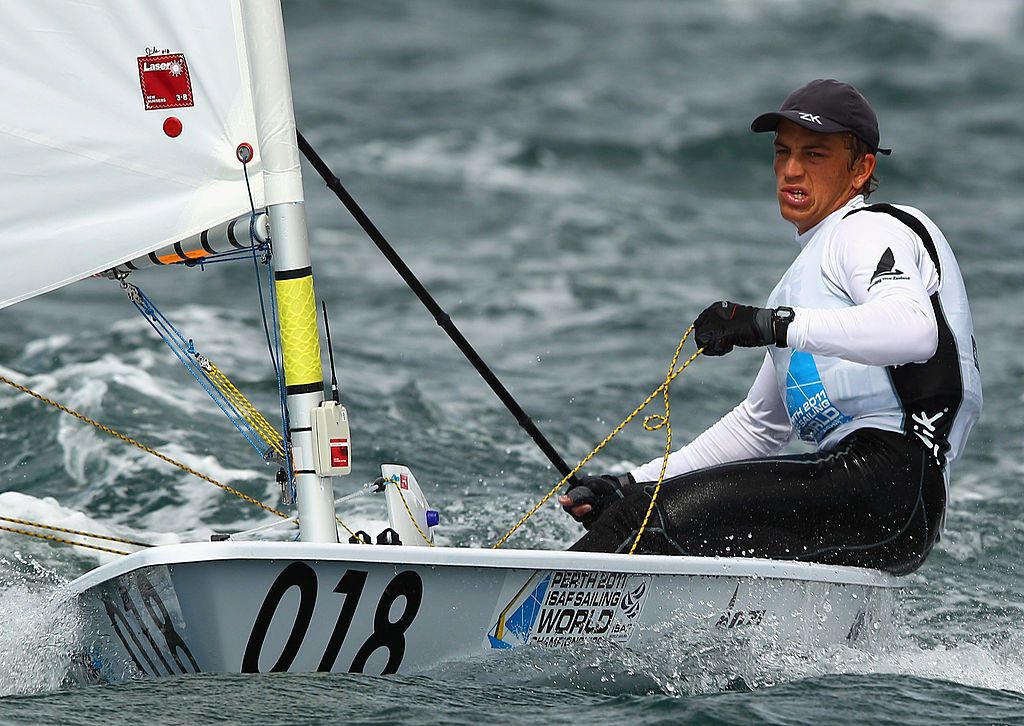 New Zealand's Andy Maloney holds a one-point lead in the Finn Gold Cup after three races ©Getty Images