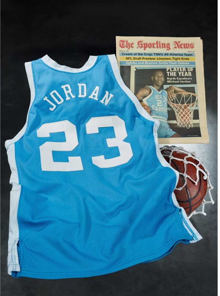 A University of North Carolina jersey worn by Michael Jordan in the season he was voted NCAA Player of the Year by Sporting News has sold for a record $1.38 million ©Heritage Auctions