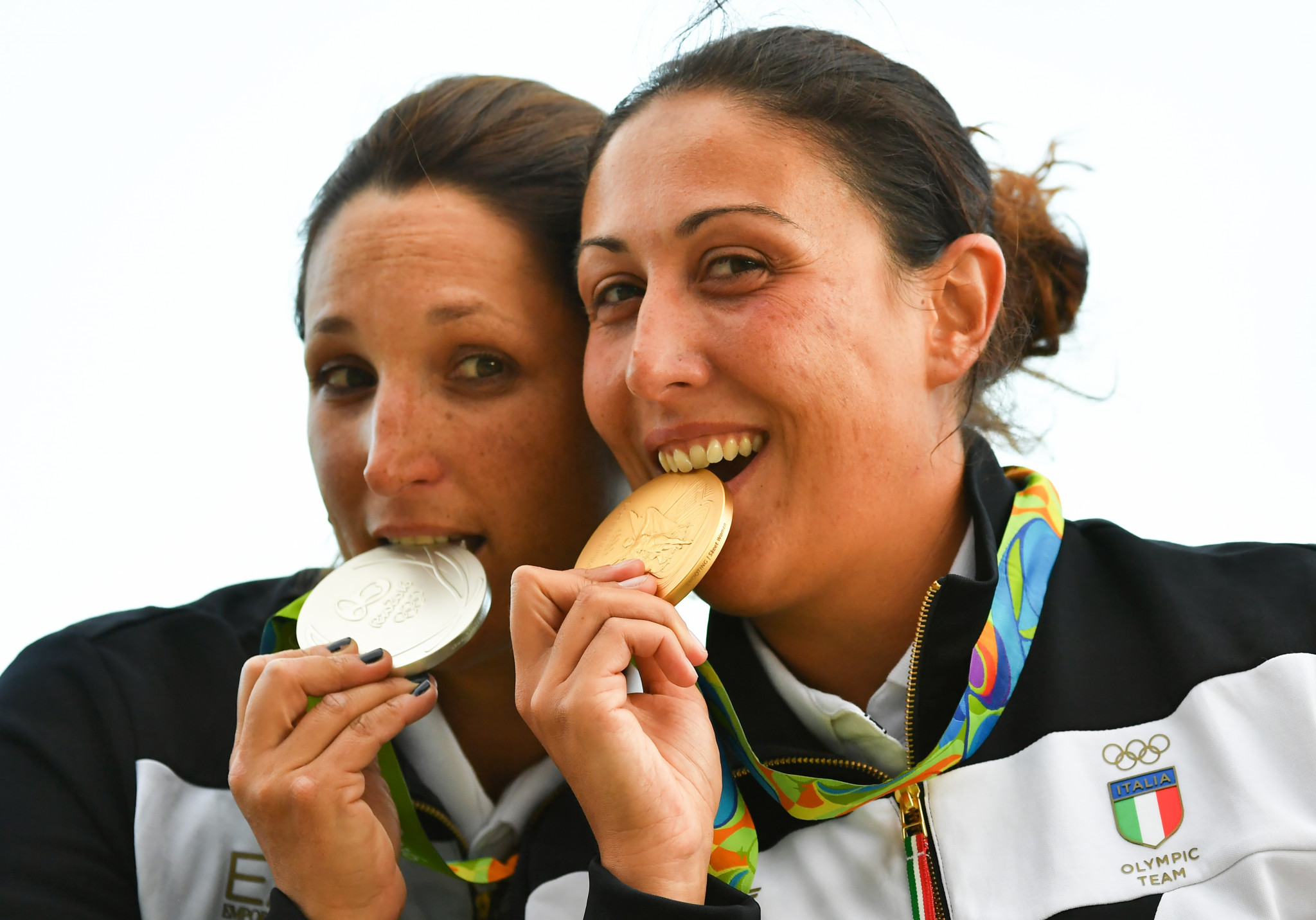 Olympic champion Diana Bacosi, right, and Chiara Cainero helped Italy women taste team skeet success ©Getty Images