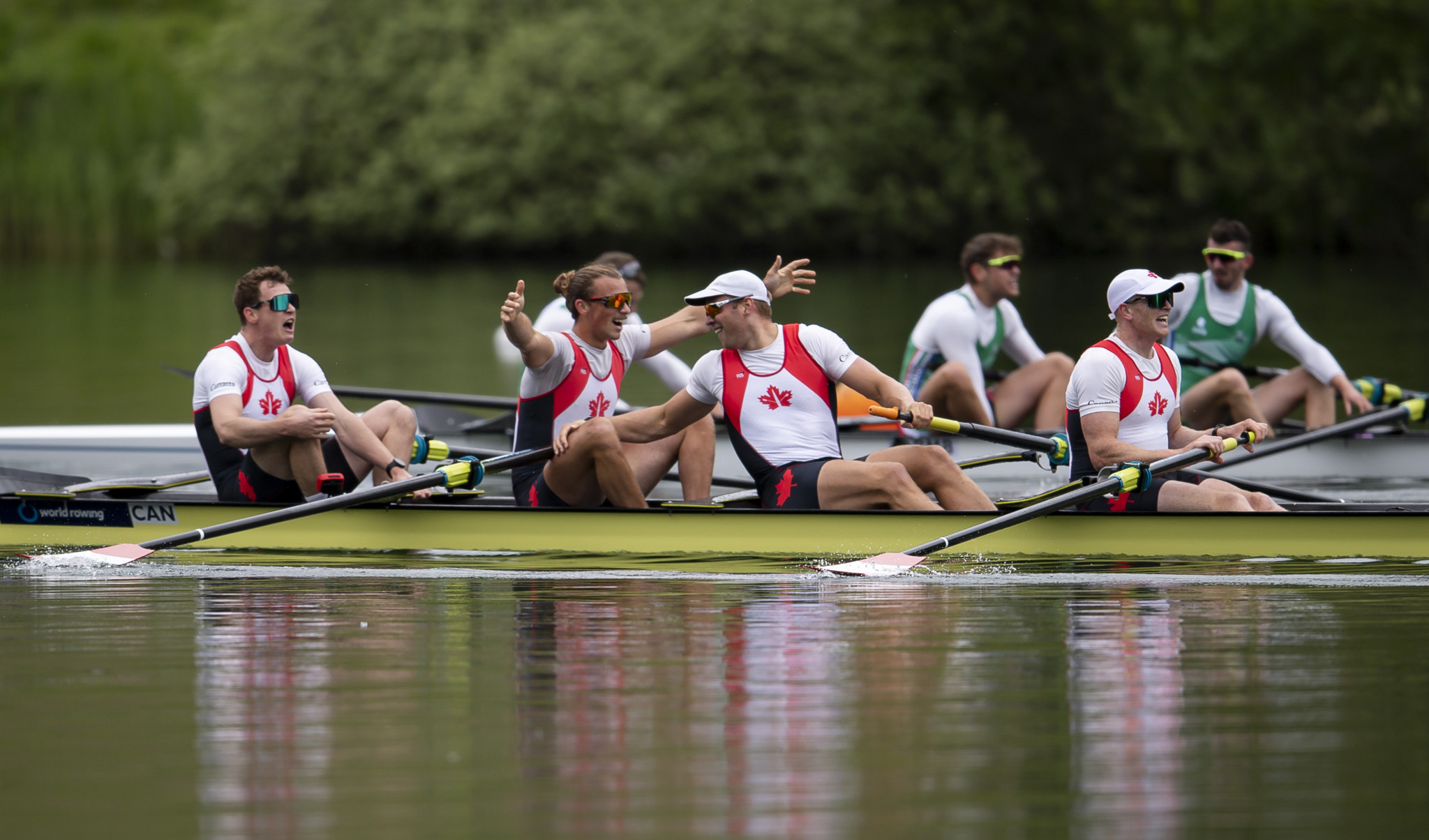 The Canadian men's four team were among a number of crews to experience joy at the World Rowing Final Olympic Qualification Regatta ©Getty Images