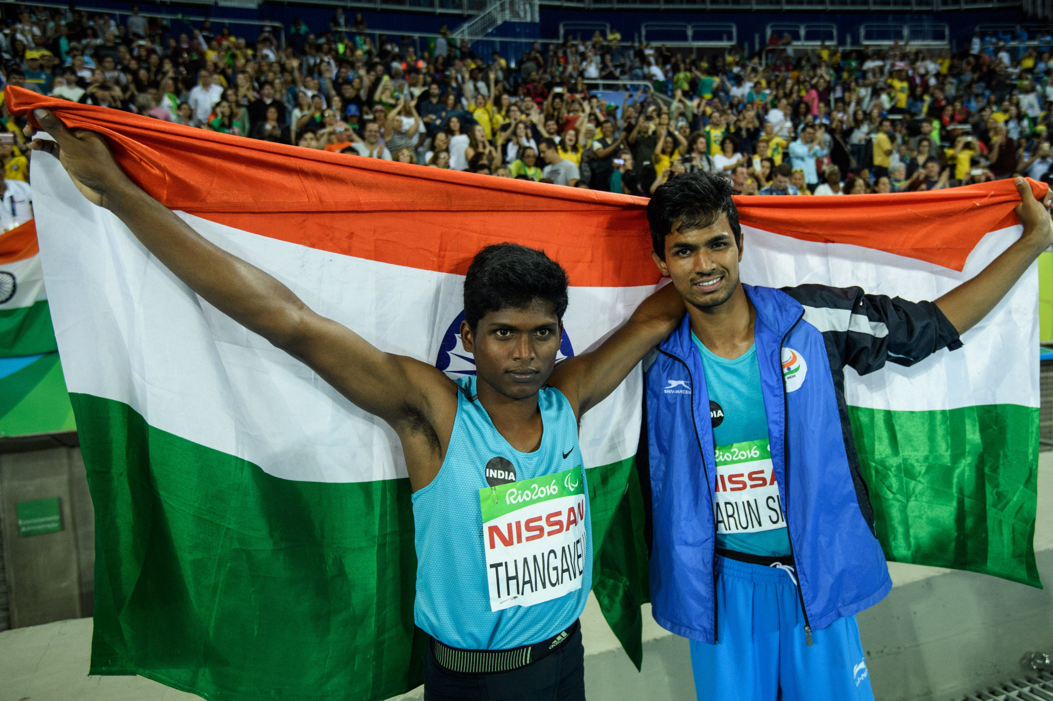 Mariyappan Thangavelu, left, and Bhati Varun Singh captured gold and bronze respectively in the men’s high jump T42 at Rio 2016 ©Getty Images