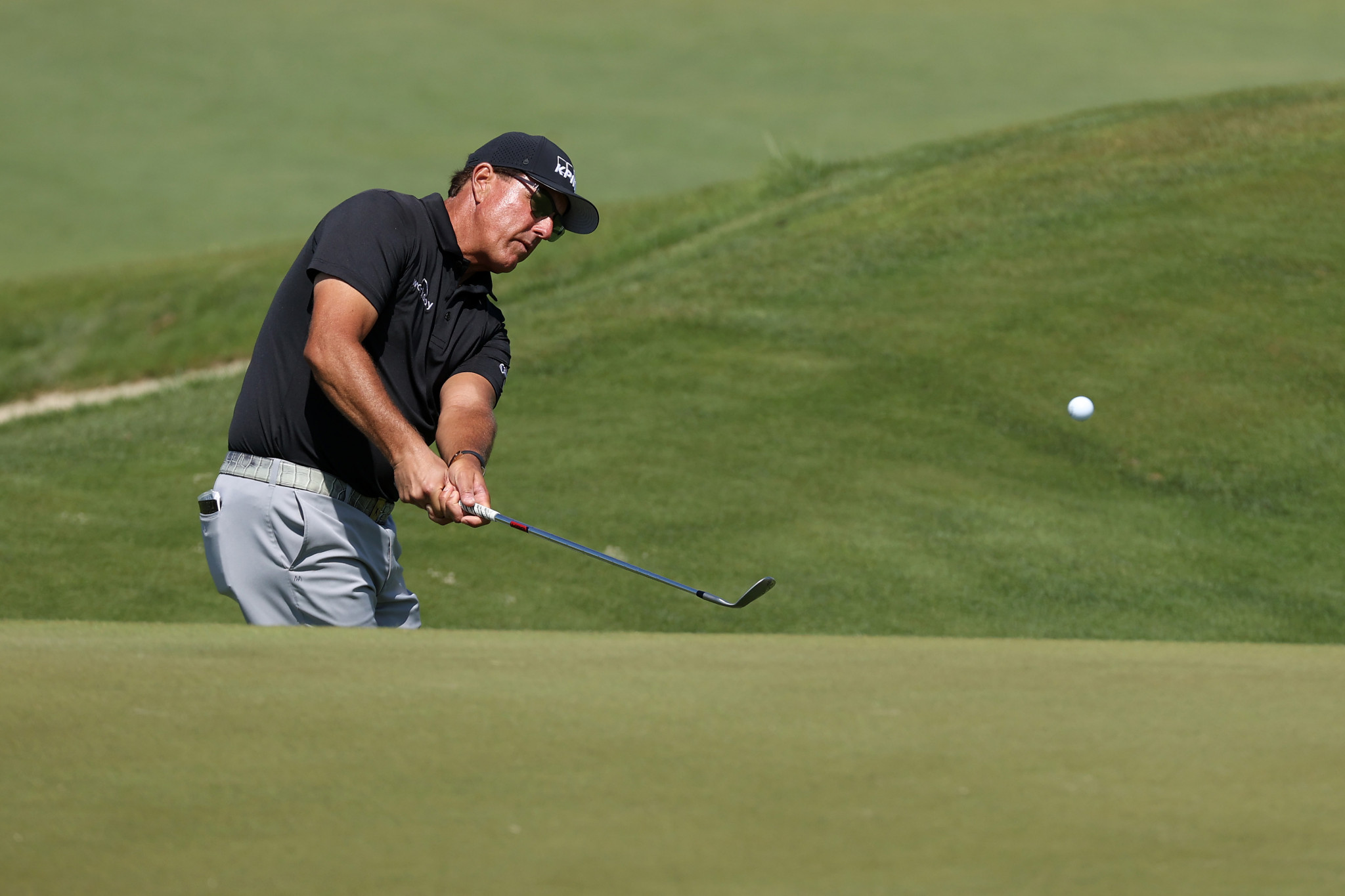 Phil Mickelson made five birdies in his last nine holes to move into a share of the 36-hole lead at the PGA Championship ©Getty Images
