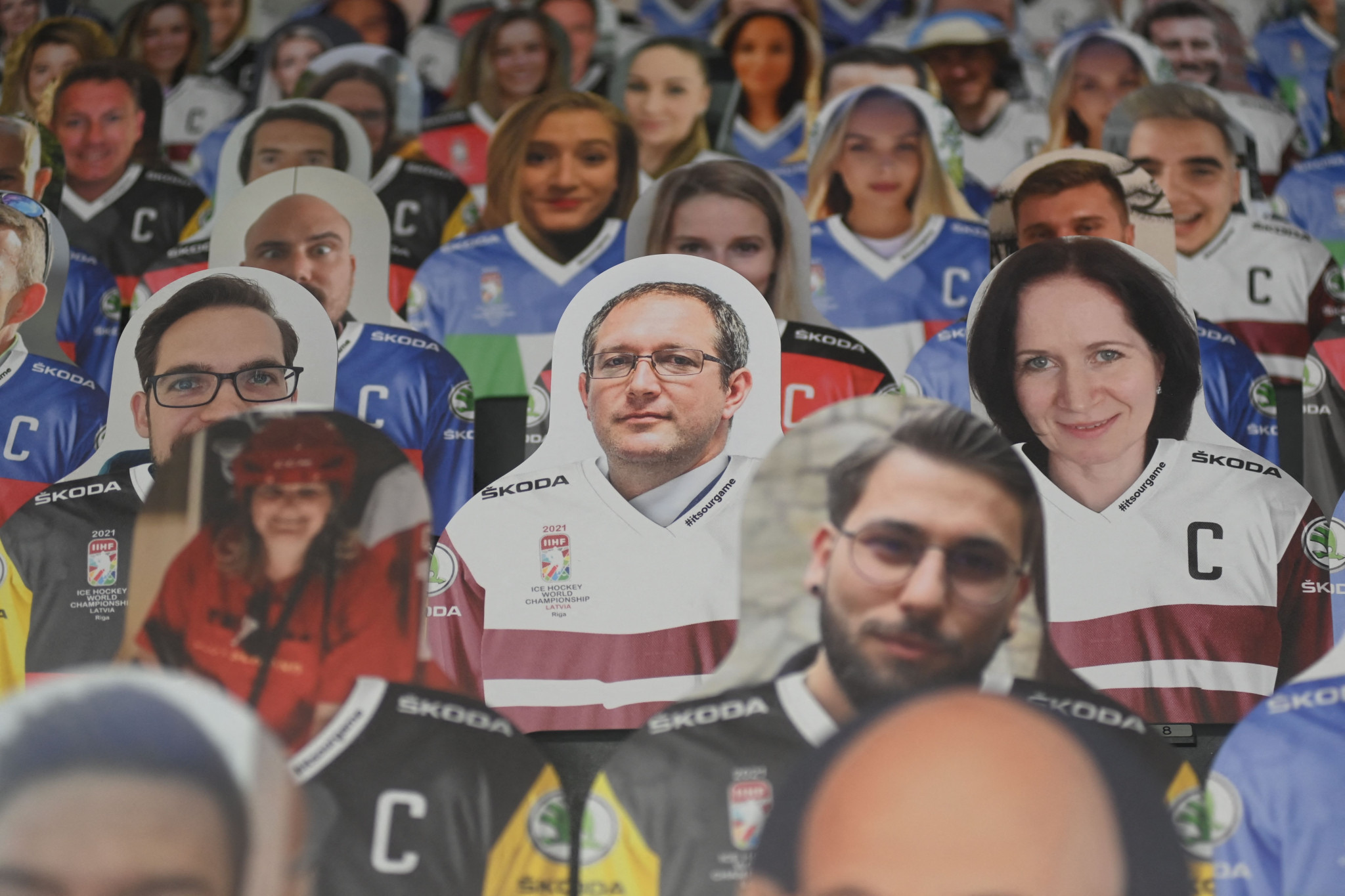 Cardboard cut-outs witnessed Latvia's win over Canada ©Getty Images
