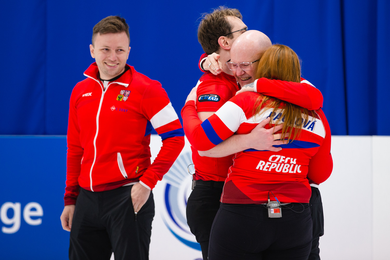 The Czech Republic team celebrate qualifying for Beijing 2022 in the mixed doubles curling discipline ©WCF/Celine Stucki
