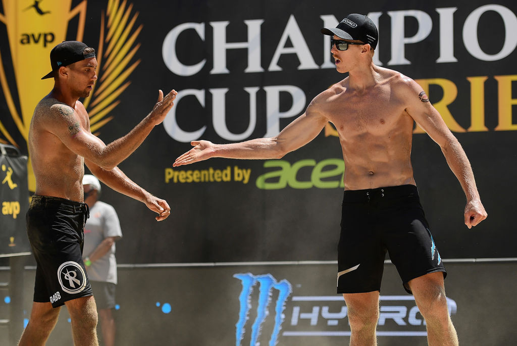 Tri Bourne and Trevor Crabb face a battle at the Olympic qualifier that starts in Sochi tomorrow to reclaim the second US men's beach volleyball place at the Olympics ©Getty Images