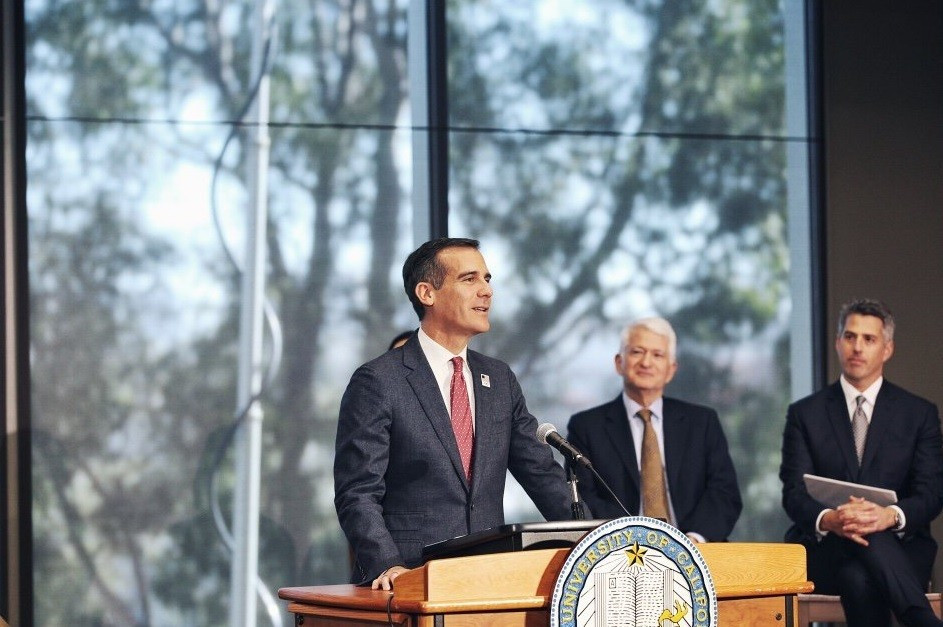 Los Angeles Mayor Eric Garcetti says UCLA was the most cost conscious choice for the Olympic Village