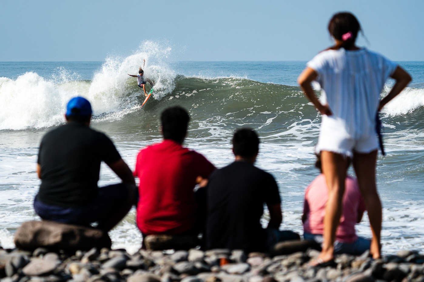 Fans watch on as home surfer Porfirio Miranda competes ©ISA/Ben Reed