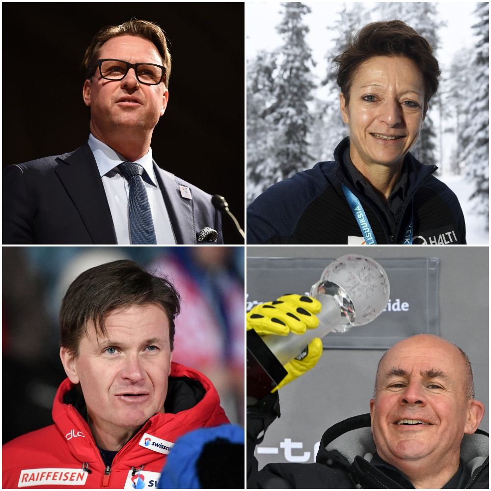 Mats Årjes, top left, Sarah Lewis, top right, Urs Lehmann, bottom left, and Johan Eliasch, bottom right, are all standing for FIS President ©Getty Images