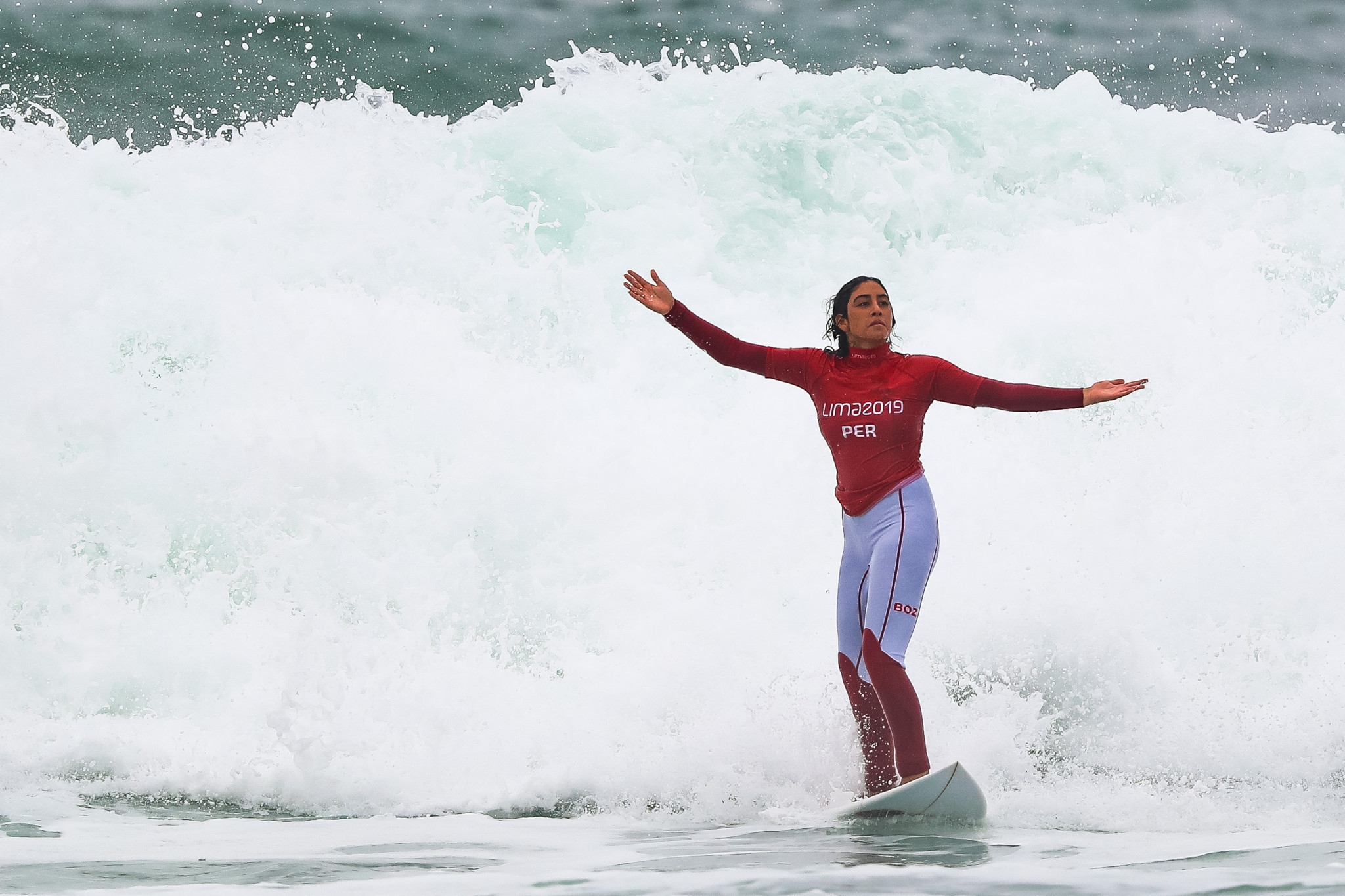 2019 Pan American Games champion Daniella Rosas of Peru says she is pleased with her progress so far at this year's World Surfing Games, where she is potentially two heats away from the final ©Getty Images