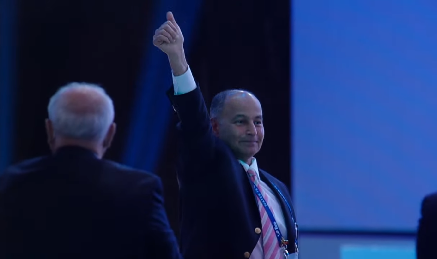 Husain Al-Musallam celebrates after being elected as President of FINA ©FINA